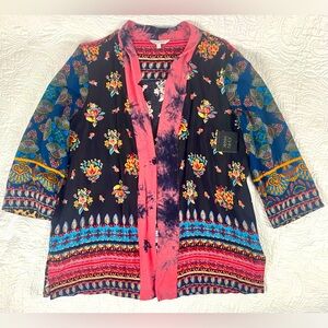 NWT John Mark Kimono Jacket multicolor open front size Large
